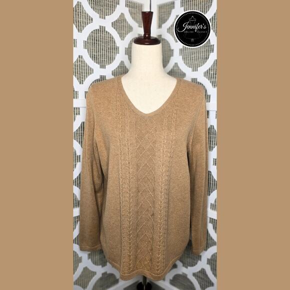 Talbots Petites Tan V Neck Long Sleeve Sweater Size LP - Picture 1 of 10